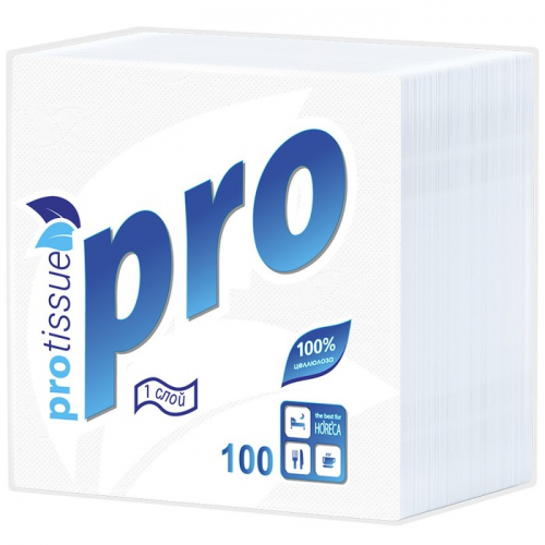 Салфетки бумажные PROtissue С184, Premium, 1-слойные, 24х24 см, 100 штук в упаковке