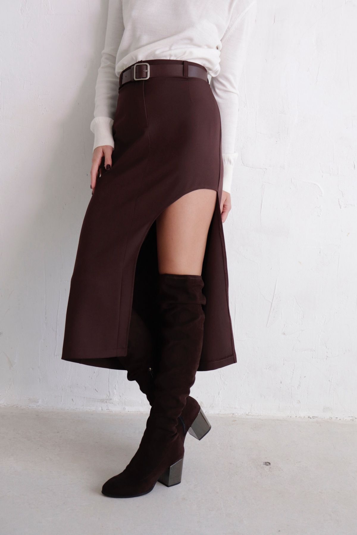 11591 Юбка с вырезом кофейная (остаток: 50)