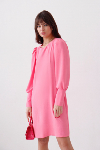 9245 Платье с объёмными рукавами нежно-розовое (остаток: 42)