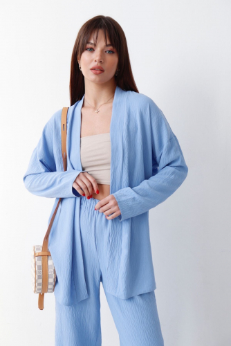 9163 Костюм из кимоно и брюк-палаццо голубой