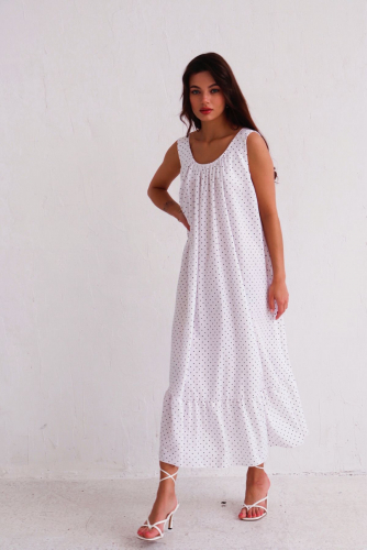 9486 Платье Мальдивы для пляжа и фотосъёмки белое в горошек