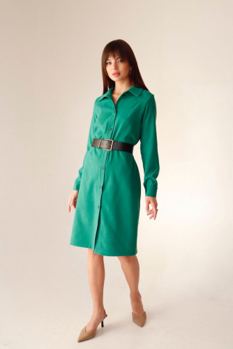 9165 Платье-рубашка из микровельвета зелёное