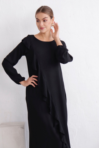 11643 Платье с диагональным воланом чёрное (остаток: 42)