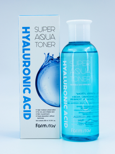 FARMSTAY - ТОНЕР ДЛЯ ЛИЦА С ГИАЛУРОНОВОЙ КИСЛОТОЙ HYALURONIC ACID SUPER AQUA TONER, 200 ML