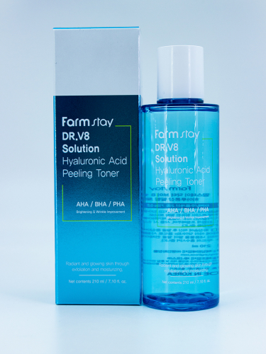 FARMSTAY - ПИЛИНГ-ТОНЕР ДЛЯ ЛИЦА С ГИАЛУРОНОВОЙ КИСЛОТОЙ DR-V8 SOLUTION HYALURONIC ACID PEELING TONER 210 ML