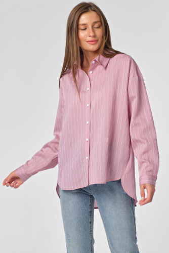 Рубашка удлиненная оверсайз в полоску на лиловом