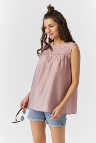 Блузка расклешенная без рукавов свободная пыльно-розовая
