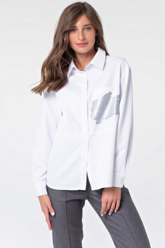 Рубашка классическая базовая с принтом из хлопка белая