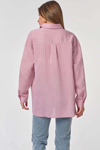 Рубашка удлиненная оверсайз в полоску на лиловом