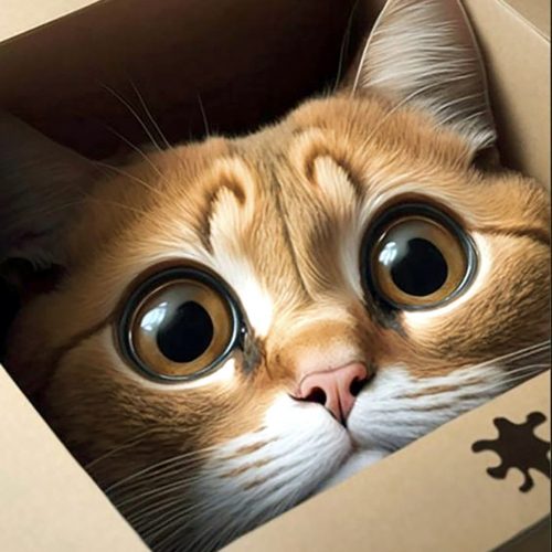 Алмазная мозаика: Котик в коробке 