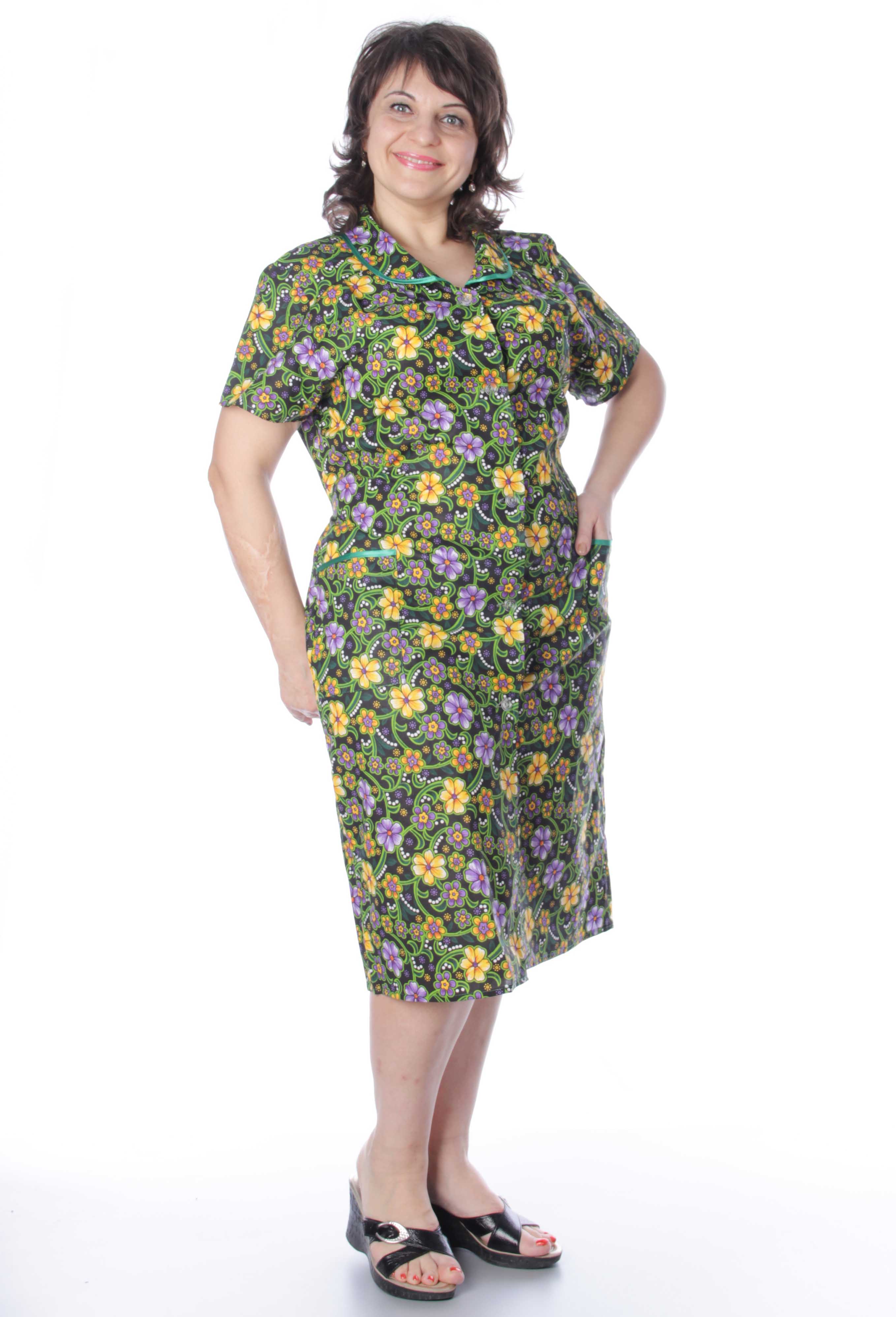 Халат на пуговицах, бязь (цвета в ассортименте) БР