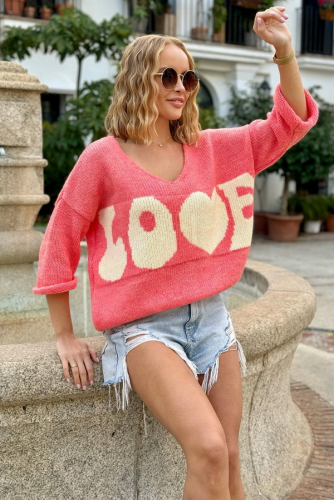 Пуловер SPLOTY LOVE koralowo-waniliowy