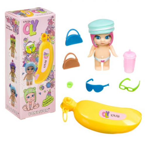 Набор игровой Bondibon куколка OLY во фруктово-конфетной шапочке и аксессуарами в банане, ВОХ 15х6,6