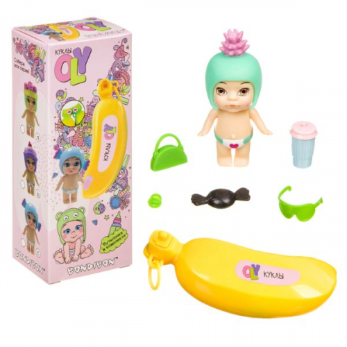 Набор игровой Bondibon куколка OLY во фруктово-конфетной шапочке и аксессуарами в банане, ВОХ 15х6,6