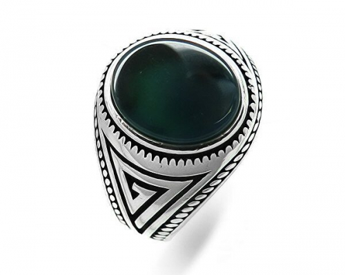 Мужское кольцо из серебра зеленый агат, ТМК-52