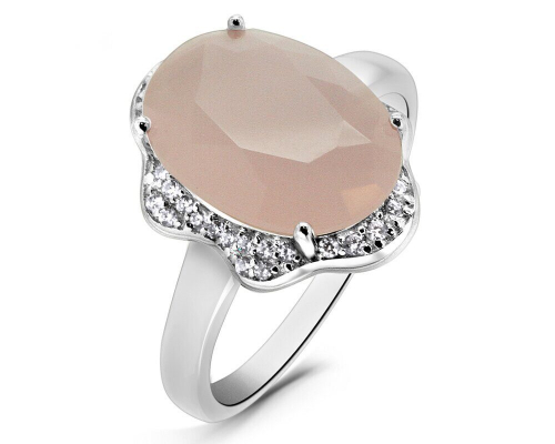 Кольцо из серебра розовый кварц, МЦВ001