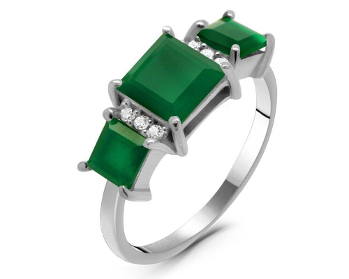 Кольцо из серебра зеленый агат, Измир