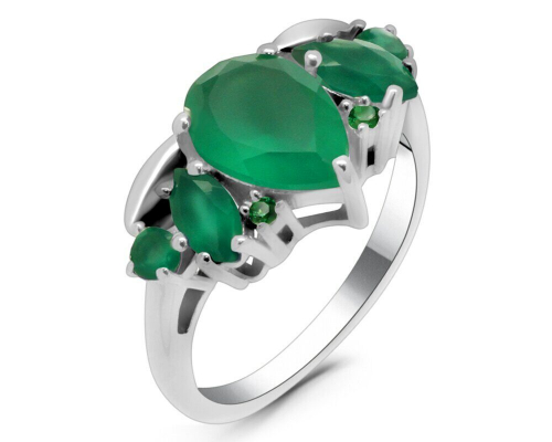 Кольцо из серебра зеленый агат, наноизумруд, Алия