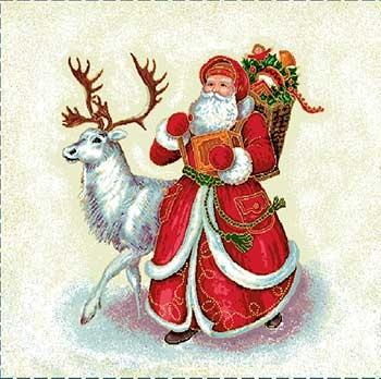 Дед Мороз и белый олень Салфетка круг д45 см 2413223