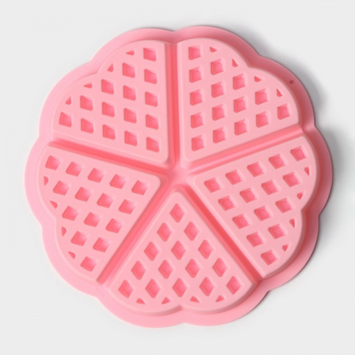 Форма для выпечки Доляна «Сладости.Венские вафли сердце», сиилкон, 21×2 см, 5 ячеек, цвет розовый