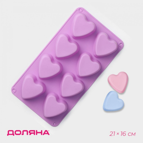 Форма силиконовая для выпечки Доляна «Сердце», 31×16 см, 8 ячеек, цвет МИКС