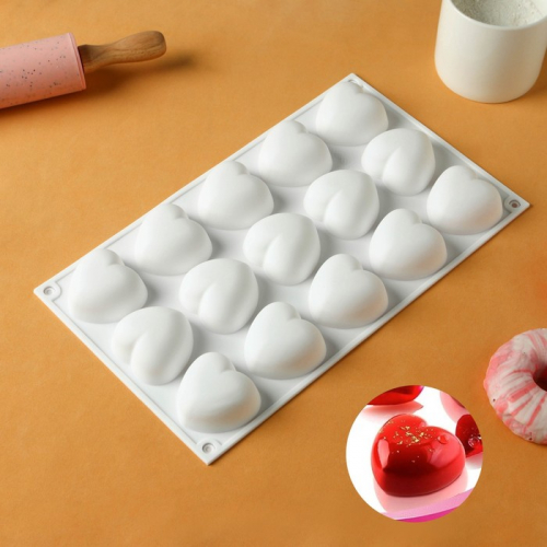 Форма для муссовых десертов и выпечки KONFINETTA «Сердца», 29,8×17,3×2,5 см, 15 ячеек (5×4,6 см), цвет белый