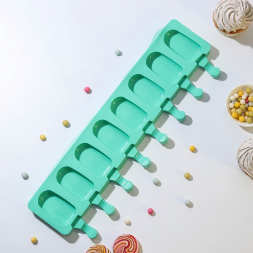 Форма для мороженого Доляна «Эскимо», силикон, 42×12,5 см, 8 ячеек (6,8×3,8 см), цвет МИКС