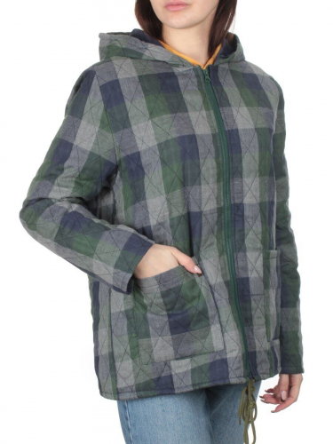 W-128 GREEN/BLUE Куртка демисезонная женская (100% хлопок, синтепон 50 гр.) размер 56