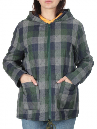 W-128 GREEN/BLUE Куртка демисезонная женская (100% хлопок, синтепон 50 гр.) размер 56