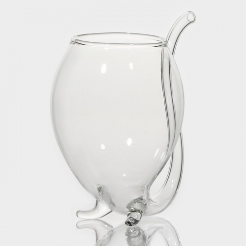 Бокал стеклянный с трубочкой для вина Magistro «Пантера», 300 мл, 10,5×8,5×12,5 см