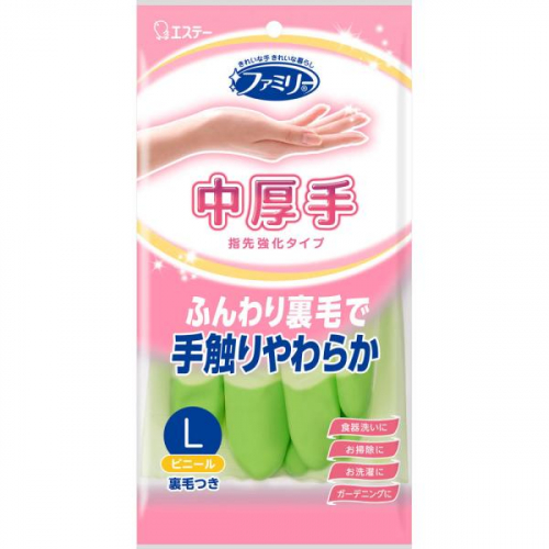 Виниловые перчатки зеленые (средней толщины) Family, ST (размер L )