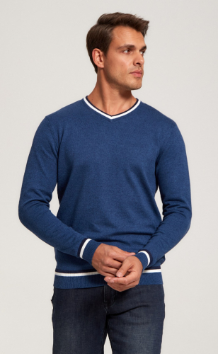 Пуловер однотонный мужской с V-образной горловиной F021-15-0046 jeans melange