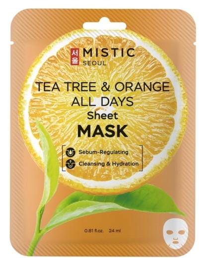 MISTIC TEA TREE & ORANGE ALL DAYS Sheet MASK Тканевая маска для лица с экстрактами чайного дерева и апельсина 24мл