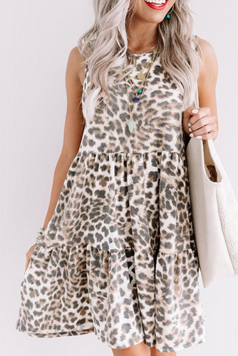 Леопардовое многоярусное платье-майка