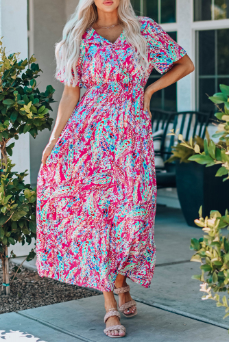 Разноцветное платье макси с V-образным вырезом с запахом и ярким цветочным принтом