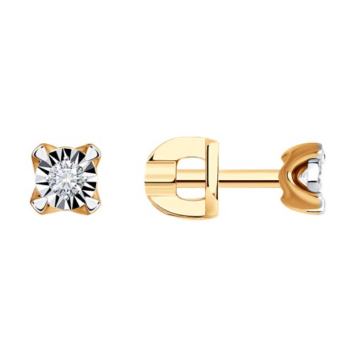 1021141 - Серьги из комбинированного золота с алмазной гранью с бриллиантами