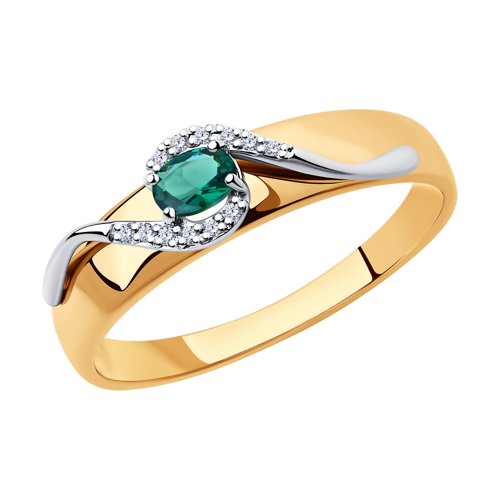 3010522 - Кольцо из комбинированного золота с бриллиантами и изумрудом