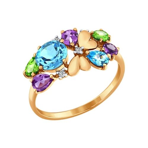 712391 - Кольцо золотое пробы 585 с миксом камней