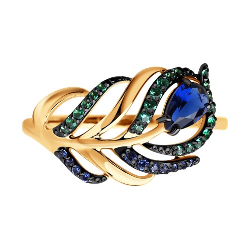 017080 - Кольцо из золота с зелеными и синими фианитами