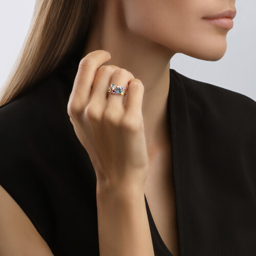 712391 - Кольцо золотое пробы 585 с миксом камней