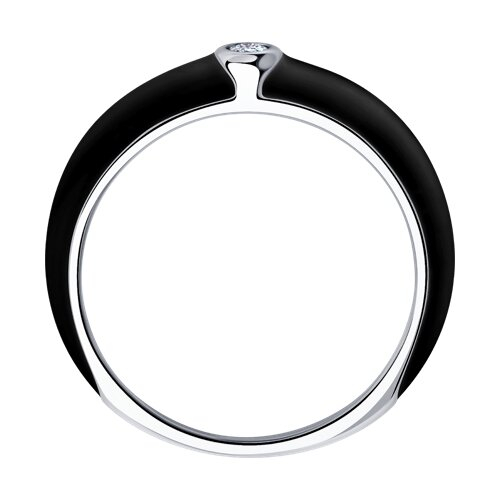 94011142 - Чёрное кольцо из серебра с эмалью с фианитом