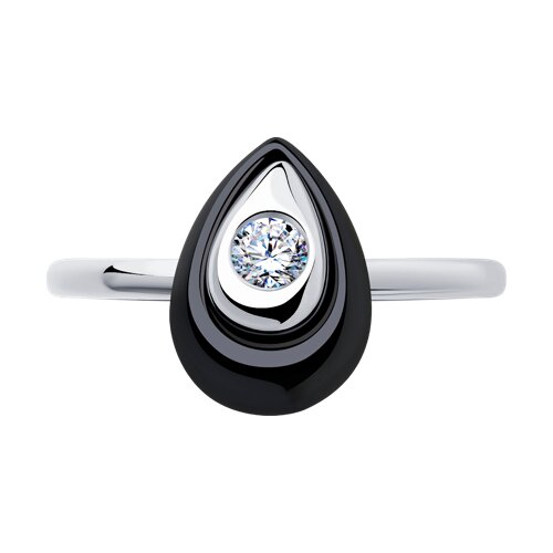 94013708 - Кольцо из серебра с керамической вставкой и фианитом