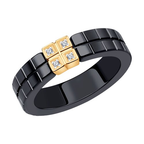 6015115 - Кольцо из золота с бриллиантами и керамическими вставками