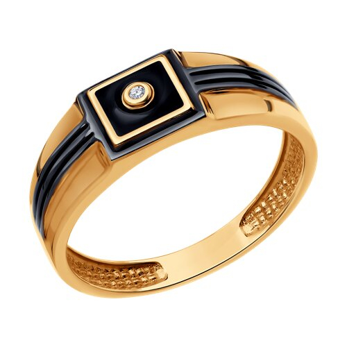 51-112-02238-1 - Кольцо из золота с фианитом и эмалью