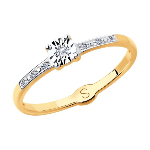 1011713 - Кольцо из комбинированного золота с алмазной гранью с бриллиантами