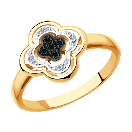 7010060 - Кольцо из золота с бесцветными и чёрными бриллиантами