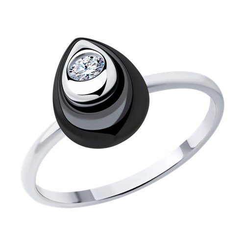 94013708 - Кольцо из серебра с керамической вставкой и фианитом