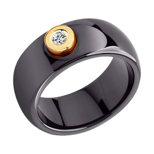 6015001 - Чёрное керамическое кольцо с бриллиантом