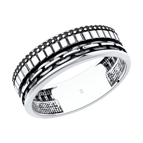 95010121 - Кольцо из чернёного серебра с фианитами