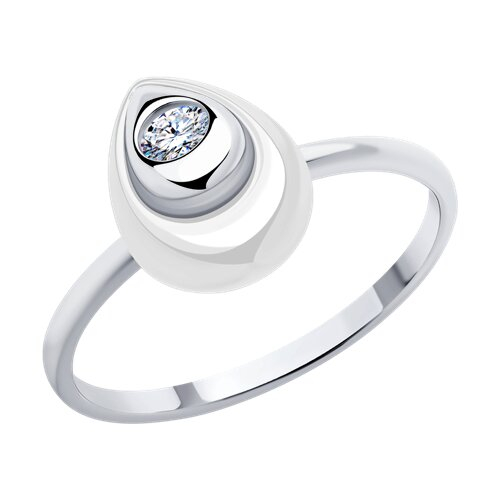 94013709 - Кольцо из серебра с керамической вставкой и фианитом